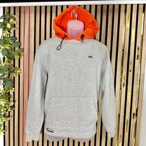 🔥WOW LACOSTE 🐊 Long Sleeve drawstring black Hoodie Gray Hoodie with Orange Hood.